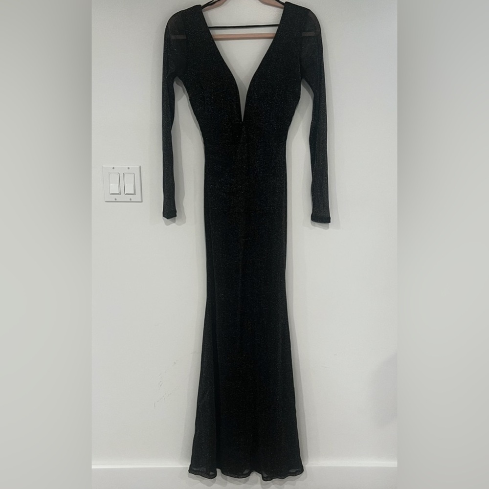 Lulus Feeling Sultry Black Sparkly Long Sleeve Backless Maxi Dress Women’s Sz S - Picture 4 of 14